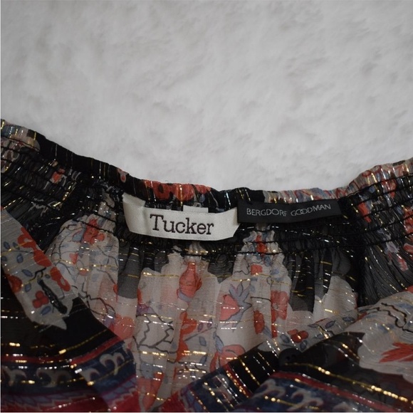 TUCKER Bergdorf Goodman Boho 100% Silk Button Down Sheer Blouse Metallic Size S - Picture 11 of 11
